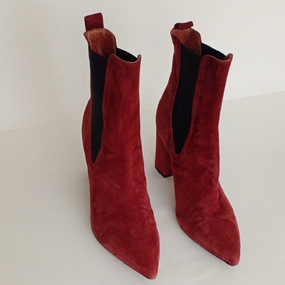 Vero Cuoio Paris Texas Brownish Red Block Heeled Boots with Pointed Toe Size 41